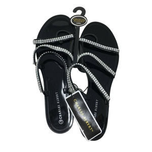 Charles Albert Slide-On Sandals W/Rhinestone Straps - Women's Size 8/9- Black